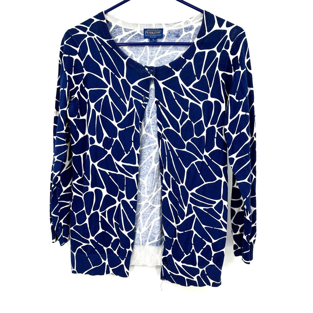 Pendleton‎ size Medium button up cardigan sweater blue white 100% cotton